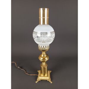 Polished Brass Finish Table Lamp Hollywood Regency Style Clawfoot Base Chimney